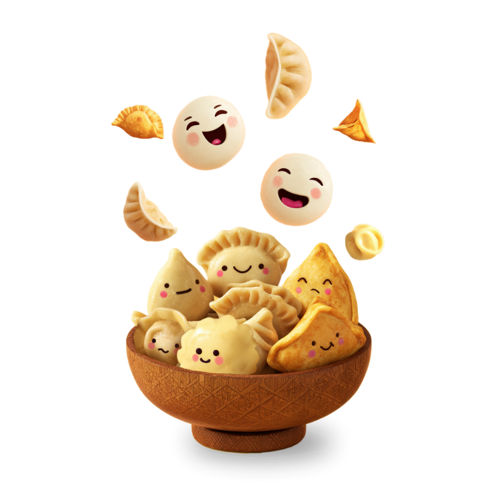 Illustrated dumplings with many different facial expressions